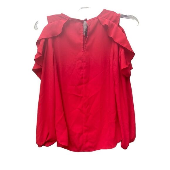 BCX Red Cold Shoulder Blouse Size Small - Picture 2 of 4